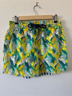 Men's Yellow & Green Parrot Print Swim Trunks